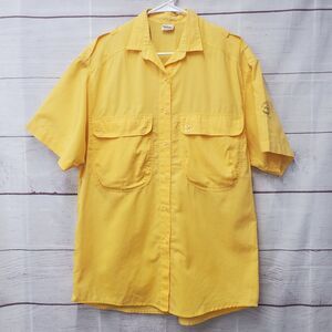 Mobaco Egyptian Cotton Yellow Button Up Shirt Short Sleeves Epaulets Pockets XL?